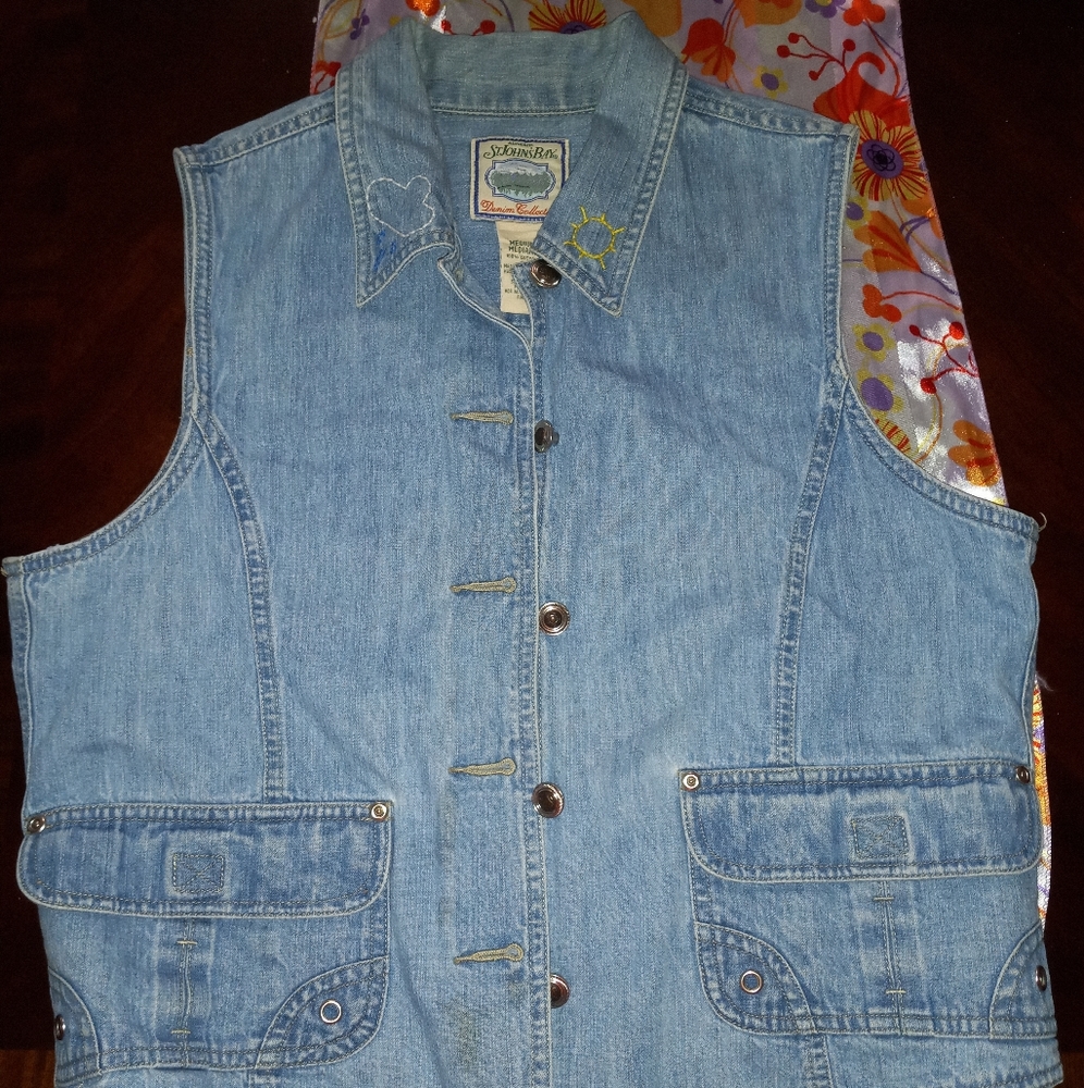 Vintage St. John's Bay Denim Vest w/ Embroidery